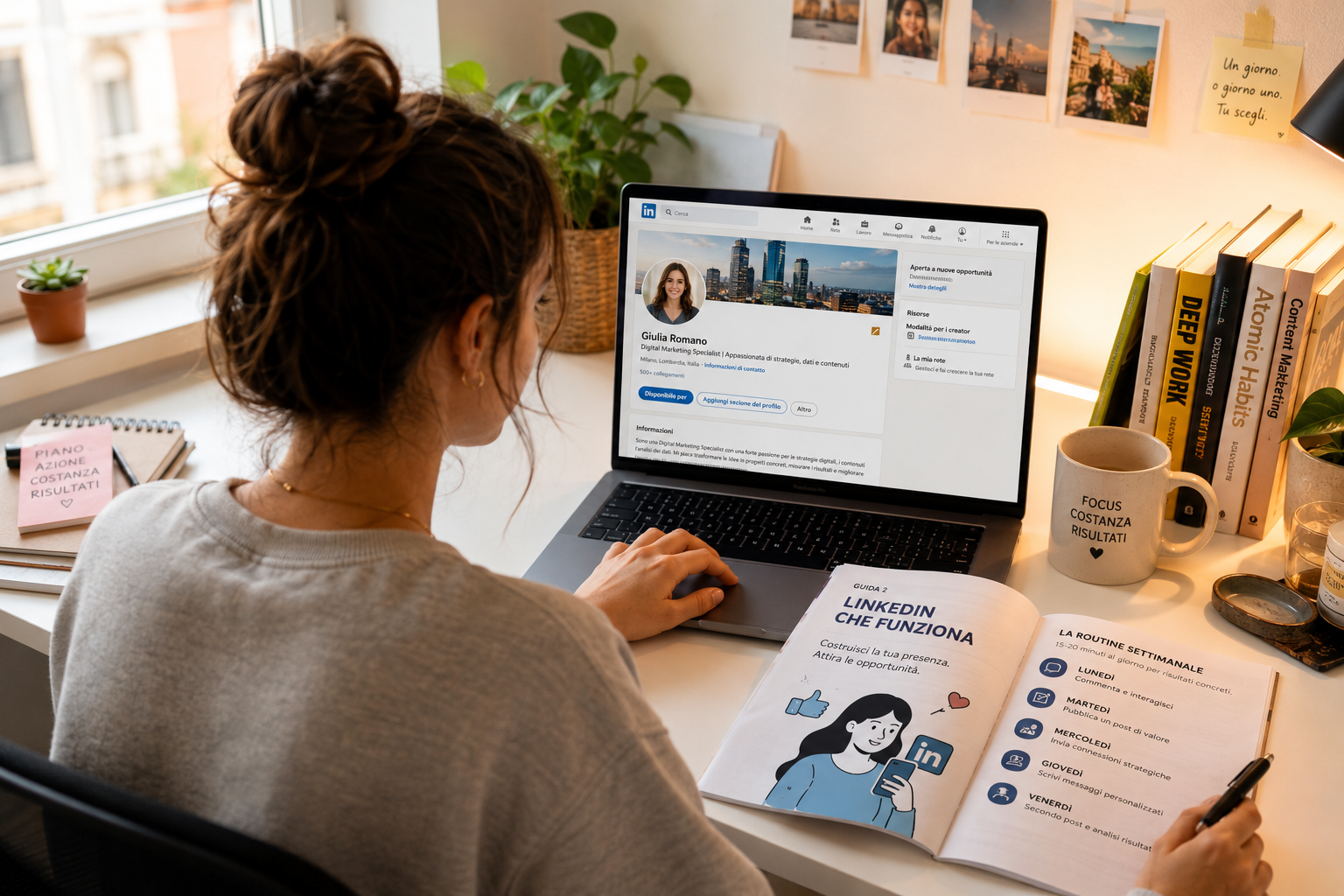Neolaureata che ottimizza il profilo LinkedIn